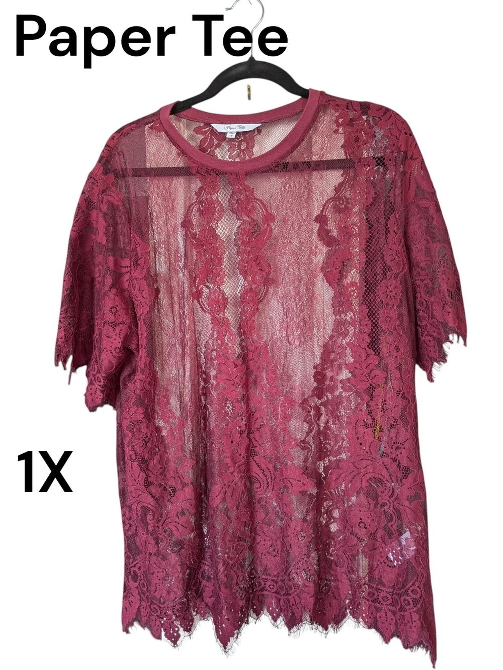 Paper Tee Lace Overlay Top - Wine